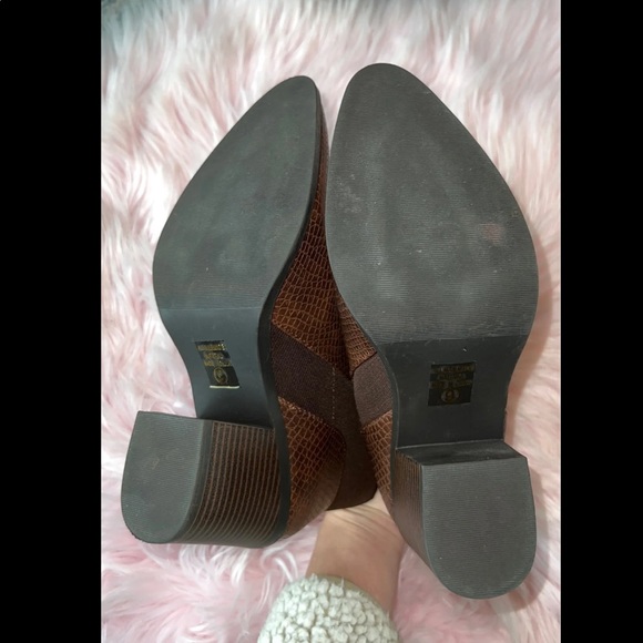 Soda Pointed Toe Reptile Block Heel Ankle Boots - Picture 8 of 8